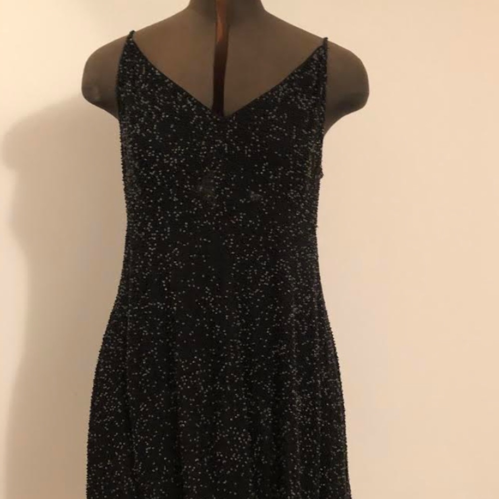 Carmen Marc Valvo black beaded swing slip dress